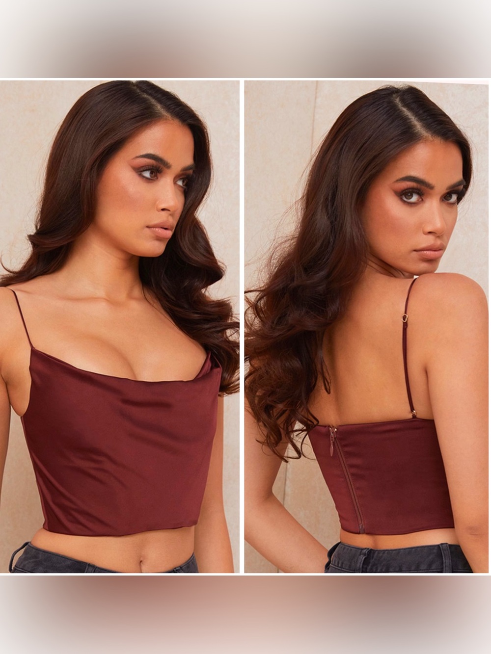 House of CB Dana Draped Satin Corset Top in Raisin S EUC